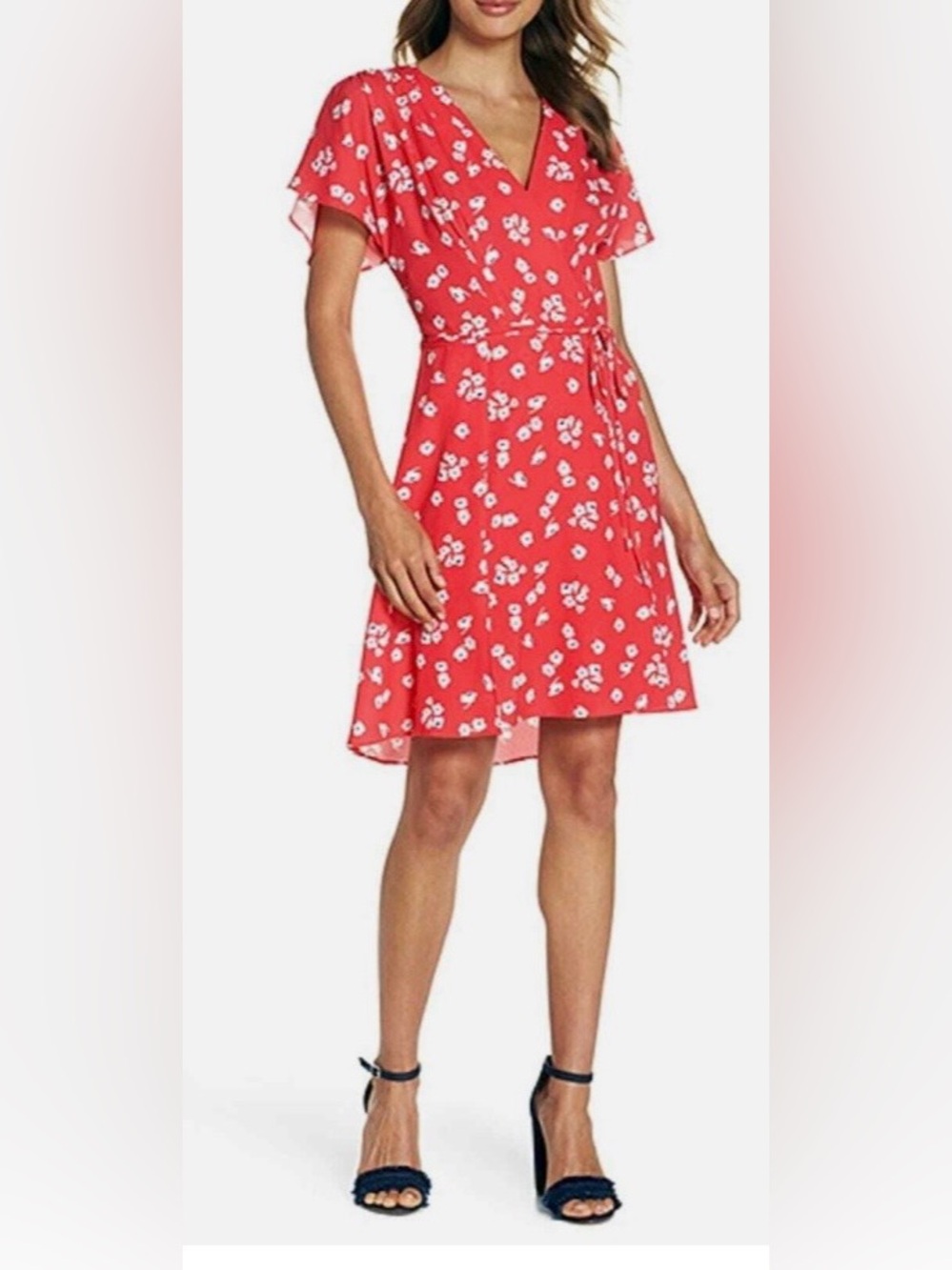 French Connection Red Floral Tie-Waist Mini Dress